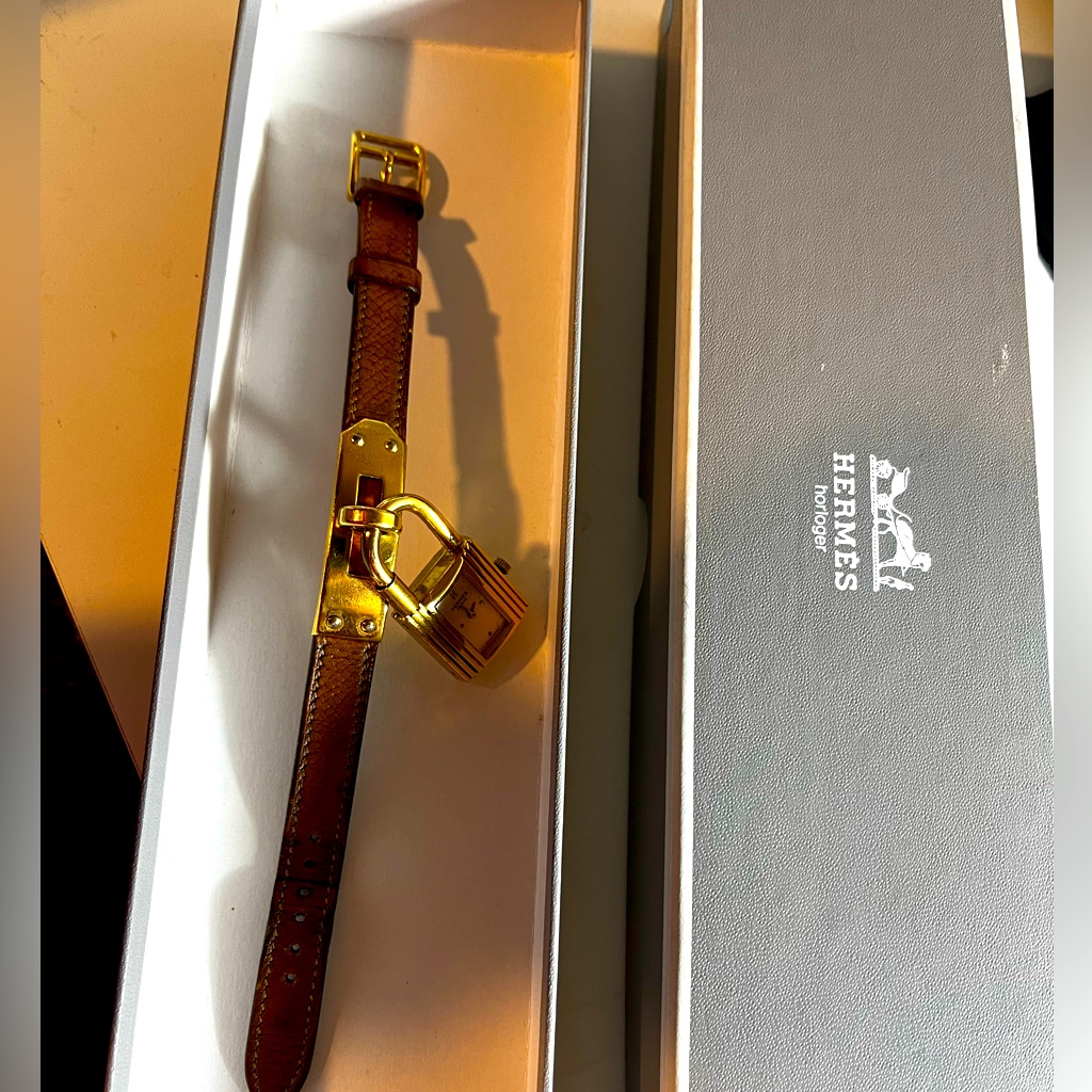 Herms Kelly Brown 18k Gold Plated Ladies Watch